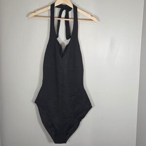 SPANX Pique Shaping One Piece Swimsuit Halter Compression Padded C DD 36 38 New